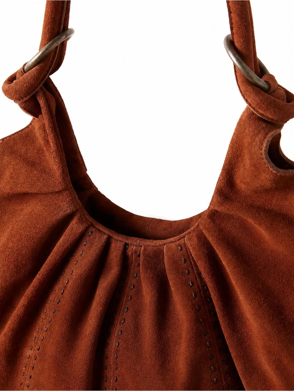 Free People Cognac Suede Leather Tote Bag NWT Scrunch Shoulder Hobo - Picture 5 of 9